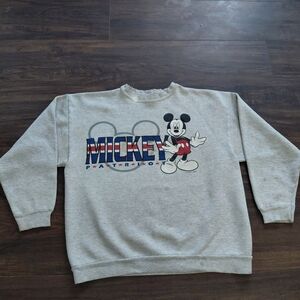 Vintage Patriot Mickey Mouse Disney Crewneck Sweatshirt - Gray - Distressed